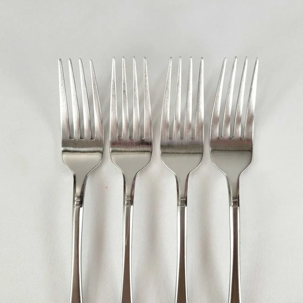 Oneida Satin Jupiter 18/10 Stainless Flatware Set 4 Dinner Forks Retro 90s Y2K